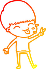 warm gradient line drawing of a cartoon boy