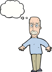 cartoon annoyed old man with thought bubble