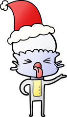 disgusted hand drawn gradient cartoon of a alien wearing santa hat