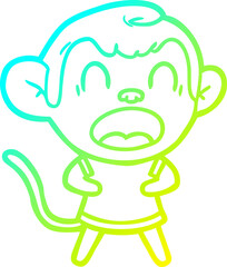cold gradient line drawing of a shouting cartoon monkey