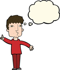 cartoon man raising point with thought bubble