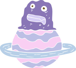 flat color illustration of alien on planet