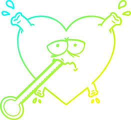 cold gradient line drawing of a cartoon unhealthy heart