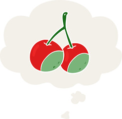  cartoon cherries with thought bubble in retro style