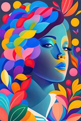 woman and floral elements colorful ai generative artistic illustration