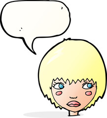 cartoon unhappy girl with speech bubble