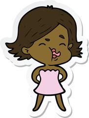 sticker of a cartoon girl pulling face