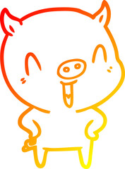 warm gradient line drawing of a happy cartoon pig