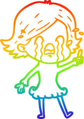 rainbow gradient line drawing of a cartoon woman crying