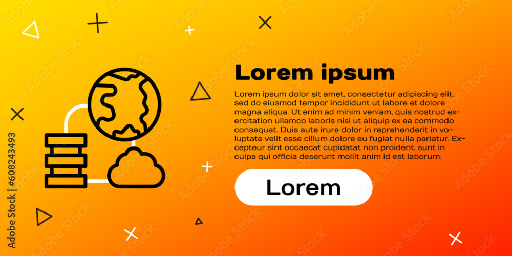 Poster line network cloud connection icon isolated on yellow background. social technology. cloud computing