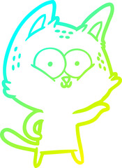 cold gradient line drawing of a cartoon cat