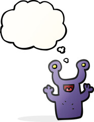 freehand drawn thought bubble cartoon little alien