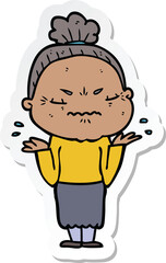 sticker of a cartoon annoyed old lady