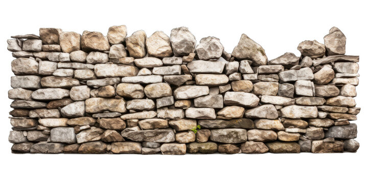 Stone wall isolated on transparent background. Old ancient stone wall