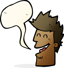 cartoon happy man with speech bubble