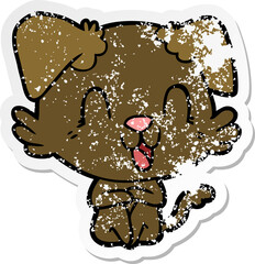 distressed sticker of a laughing cartoon dog