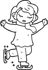 Obraz premium line drawing cartoon girl ice skating