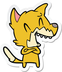 sticker of a laughing fox cartoon