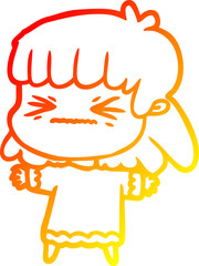 warm gradient line drawing of a cartoon woman