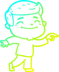 cold gradient line drawing of a happy cartoon man