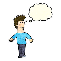 cartoon stressed man with thought bubble