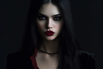 Fototapeta premium Mystic looking woman with black hair. Beautiful illustration picture. Generative AI