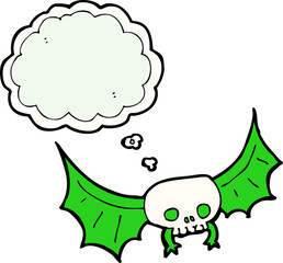cartoon spooky skull bat with thought bubble