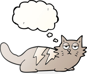 freehand drawn thought bubble cartoon cat