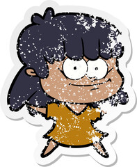 distressed sticker of a cartoon girl smiling