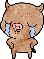 cartoon pig crying with hands on hips