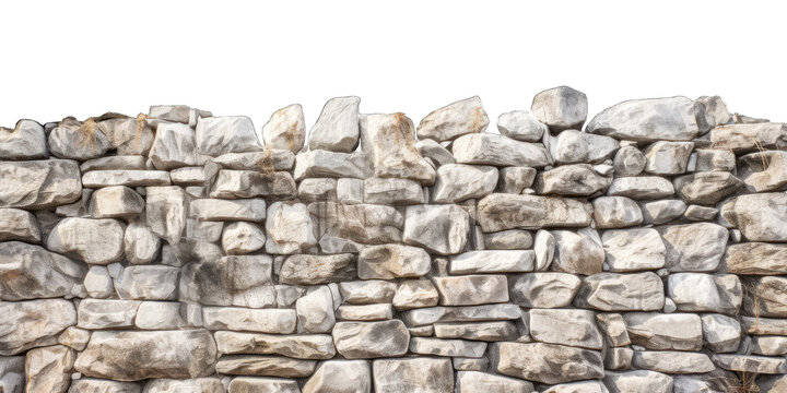 Stone wall isolated on transparent background. Old ancient stone wall