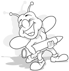 Drawing of a Laughing Beetle Holding a Wax Crayon