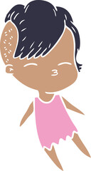 flat color style cartoon squinting girl