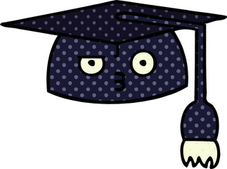 comic book style cartoon of a graduation hat