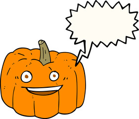 freehand drawn speech bubble cartoon halloween pumpkin
