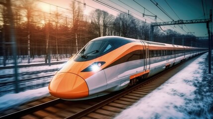Fototapeta premium Marvel at the advanced logistics of a high-speed train dedicated to transporting packages across the country. Generated by AI.