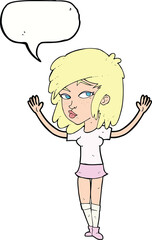 cartoon pretty girl with speech bubble