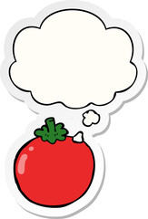 cartoon tomato with thought bubble as a printed sticker