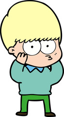 nervous cartoon boy