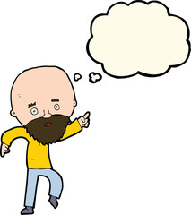 cartoon worried old man pointing with thought bubble