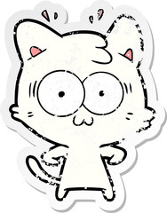 distressed sticker of a cartoon surprised cat