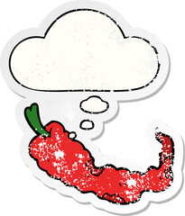 cartoon chili pepper with thought bubble as a distressed worn sticker