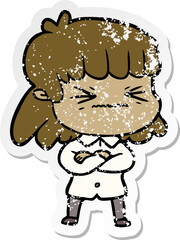 distressed sticker of a cartoon woman