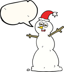 freehand drawn speech bubble cartoon unhappy snowman