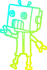 cold gradient line drawing of a cartoon robot