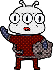cartoon three eyed alien waving