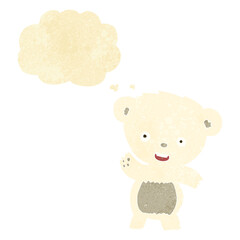 cartoon waving polar bear with thought bubble