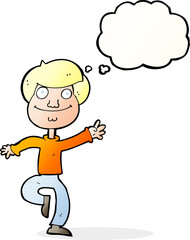 cartoon dancing man with thought bubble