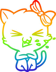 Fototapeta na wymiar rainbow gradient line drawing of a cartoon cat