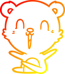 warm gradient line drawing of a happy laughing cartoon bear